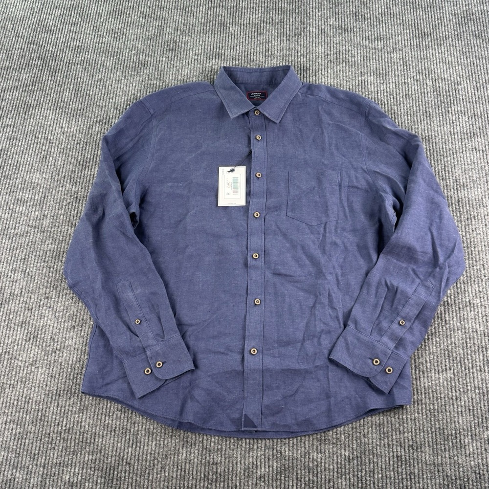 NWT UNTUCKit Shirt XL Navy 100% Linen Regular Fit Wrinkle Resistant Summer